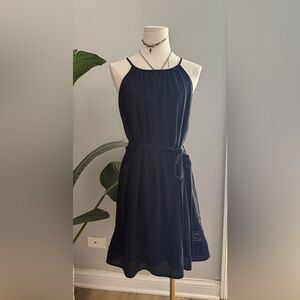 Alya Black Halter-Style Midi Dress with Waist Tie